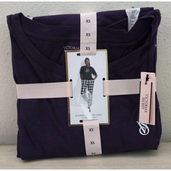Pink x Victoria's Secret Women’s Sz XS Purple Flannel Jogger Tee-Jama Set - Picture 1 of 9